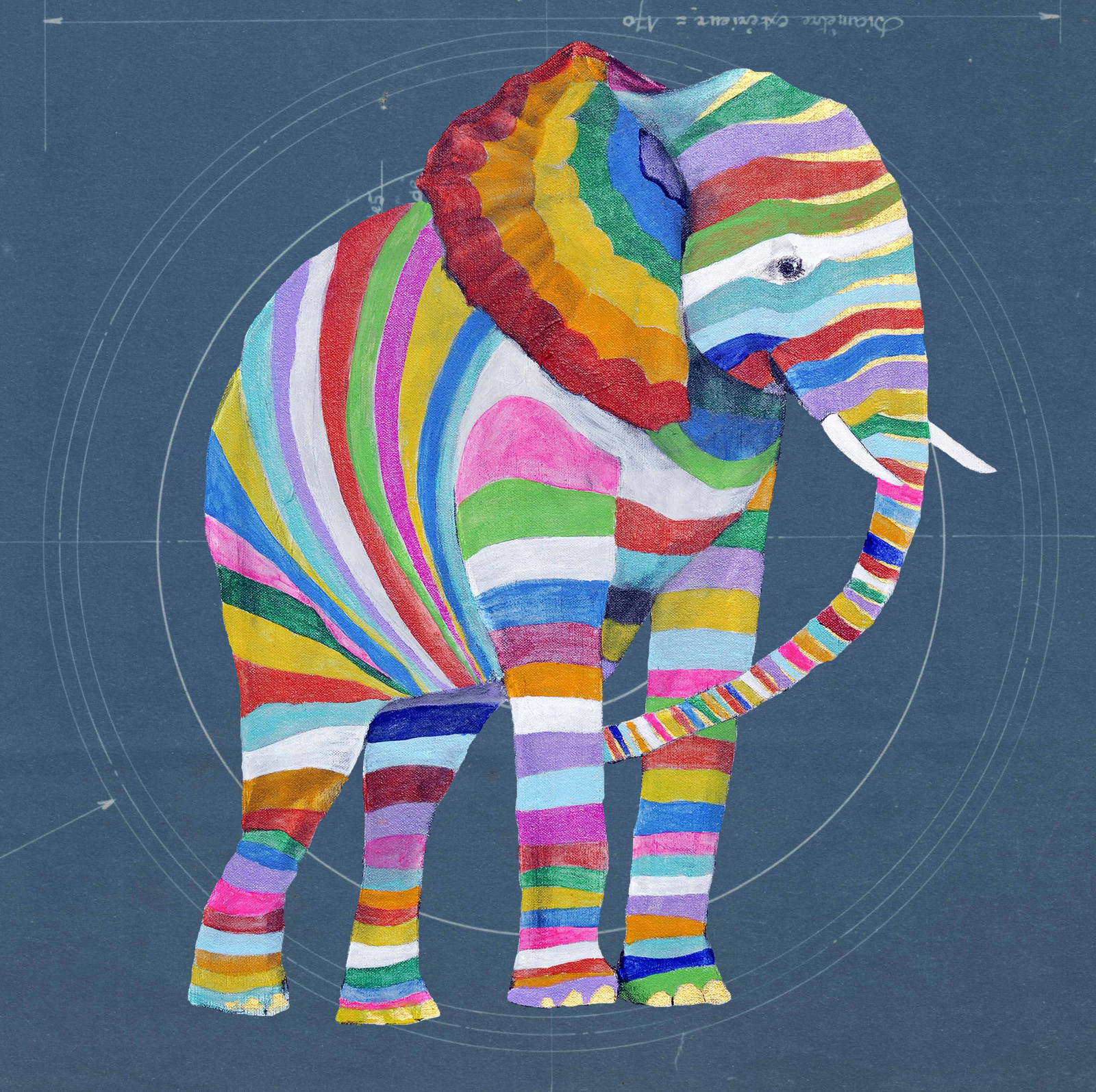Square Striped Elephant on Blueprint Limited Edition Print