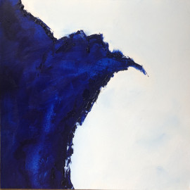 Abstract painting in deep blue and white