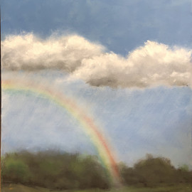 A landscape painting with a Rainbow 