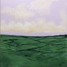 A landscape painting depicting fields at Twilight 