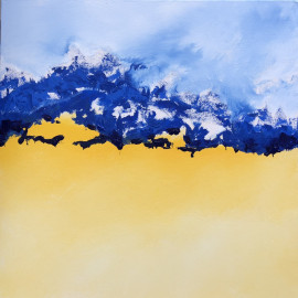 Abstract painting in blue and yellow 