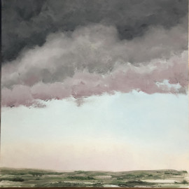 Landscape painting depicting a Dawn with clouds 