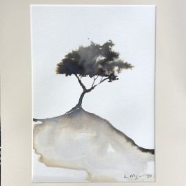 An ink painting depicting a tree