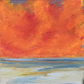 Abstracted seascape with orange sky