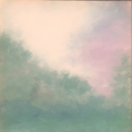 Impressionistic landscape in pink and green 