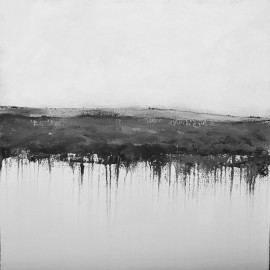 abstracted landscape painting in grey and brown tones 