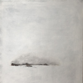 A minimalist abstracted landscape painting in acrylic on canvas