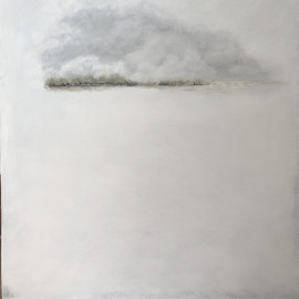 A minimalist abstracted landscape painting in acrylic on canvas