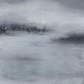 An abstracted landscape in shades of grey