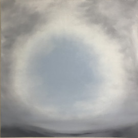 oil painting, cloudscape, pale blues and grey sky