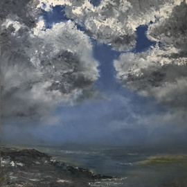 oil painting, cloudscape,  blues and grey sky, impasto 