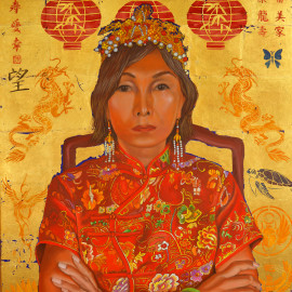 portrait painting, oil painting, gold leaf, Chinese Empress
